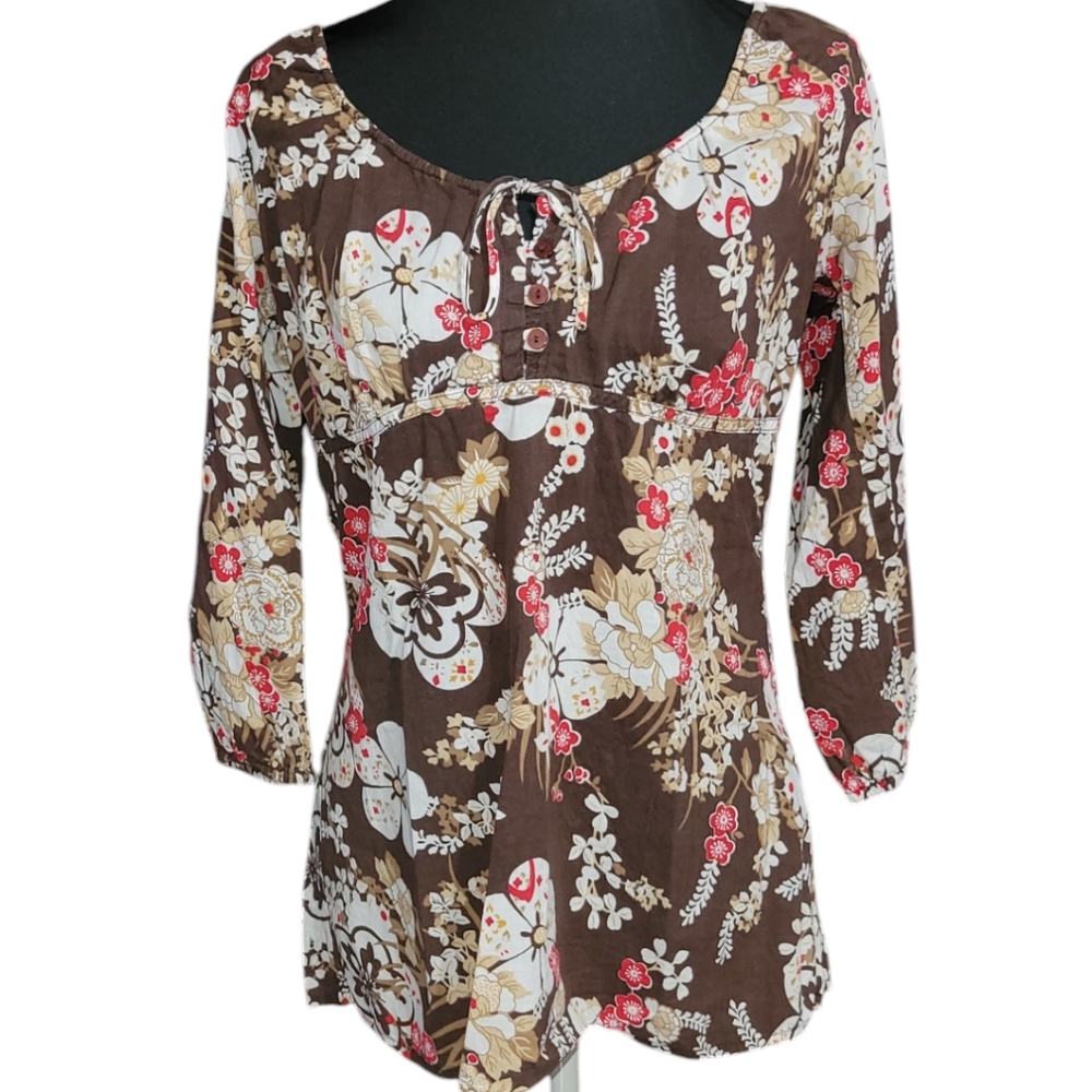 Vintage Quizz Again Trends floral baby doll style blouse Size M